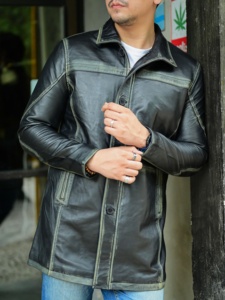 Men's 100% Genuine Leather <b>Waterproof</b> Windproof Breathable <b>Jackets</b> Comfortable Zipper Style Stand Collar Front Casual Wear for - Product Image 4