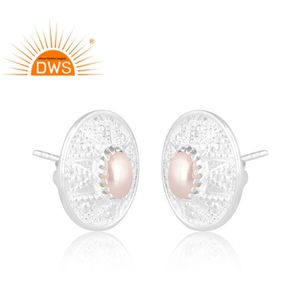 Diseño hecho a mano de plata de ley fina perla natural Stud pendiente personalizado joyería fabricante - Product Image 2