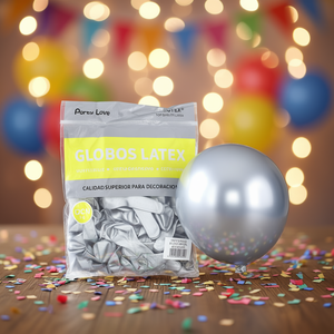 Party Love Latex <b>Balloons</b> 12cm <b>Silver</b> Metallic 50pcs Bag Decorative Party Supplies - Product Image 3