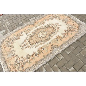 3.9x6.8 ft Vintage Rug, Turkish Area Rug, <b>Brown</b> Gray Striped Rug - Product Image 2