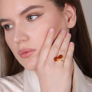 Dua แหวนพลอยคาลซิโดนีทรงกลมปรับได้ | เครื่องประดับแฮนด์เมดชุบทอง - Product Image 6