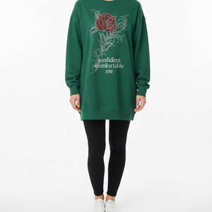 ชุดเดรสผู้หญิงทรงปกติ ผ้าฝ้ายฟลีซ 100% เป็นมิตรกับสิ่งแวดล้อม ระบายอากาศได้ดี สวมใส่สบายในฤดูหนาว เนื้อผ้านุ่ม อุ่นสบาย เหมาะสำหรับใส่เดินเล่นประดับด้วยคริสตัล - Product Image 4