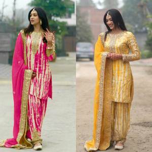 Punjabi Cultural Wear Meilleure Broderie Premium Multi Couleurs Chinon Soie Salwar Suit & Dupatta Vêtements Ethniques - Product Image 3