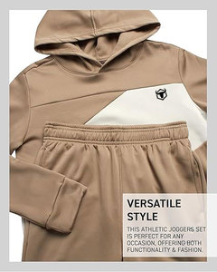 Beige y para Cream 100% Conjunto de chándal de algodón Cuello con capucha transpirable con logotipo frontal Estilo de invierno nuevo chándal - Product Image 3