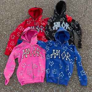 Fabricants de sweats à capuche, sweat à capuche personnalisé avec strass, fermeture éclair intégrale, poids lourd, 100% coton, molleton diamant, fermeture éclair intégrale - Product Image 1