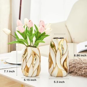 แจกันดอกไม้โลหะสุดหรูพร้อมผิวเคลือบเซรามิก | ของตกแต่งที่เน้นสีทองกลางสำหรับบ้านโรงแรมและอีเวนต์ - Product Image 3