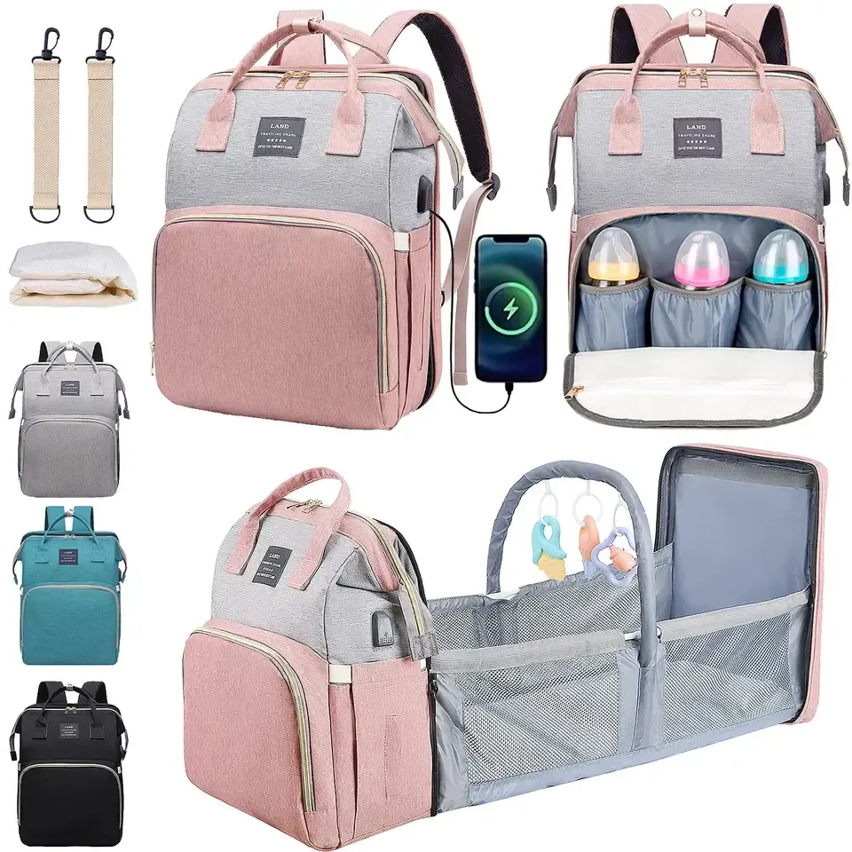 New Portable Waterproof Baby Sleeping 7 In1 Functional Folding Crib Baby Folding Tote Nappy Diaper Bed Mummy Mommy Bag Backpack