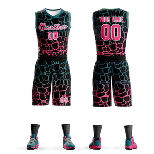 Ensemble short et maillot de basket vert néon rose, uniforme d'équipe personnalisé sublimé, 100% polyester mesh, vêtements de sport en gros pour les États-Unis - Product Image 4