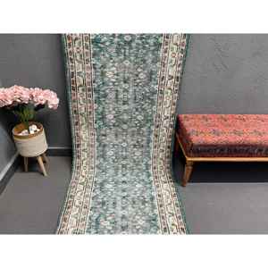 2.9x10.7 ft Rug, Vintage Turkish <b>Runner</b> Rug, <b>Green</b> Wool Rug - Product Image 2