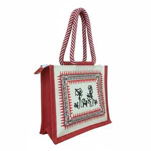 Warli Print Jute Shopping <b>Bag</b> with Rope Handle <b>Foldable</b> & Reusable for Supermarket Use - Product Image 4
