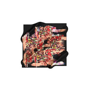 Black Silk Twill Square Floral Scarf-100% Silk Digital Print Party Style - Product Image 1