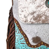 Sac bandoulière en cuir véritable à franges, style bohème, fait main, vintage, avec pierre turquoise, sangle unique, pour femme, hiver