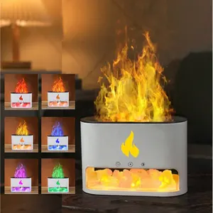 Customized Logo Ultrasonic Flame Aroma Diffuser Simulate Flame Himalayan Crystal Salt Lamp Essential Oil Humidifier Diffuser