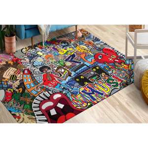 Alfombra Decorativa con Diseño de Grafiti Colorido: Alfombra de Arte Moderno, Alfombra Estampada, Alfombra de Chenilla - Product Image 1