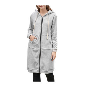 Women's Custom Logo Hooded Sweatshirt <b>Dress</b> <b>with</b> Full <b>Zipper</b> Badge Decoration 100% Cotton Canvas - Product Image 1