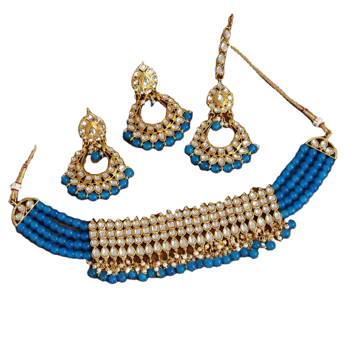 Latest Exclusive Designer Light Weight with Colorful Kundan Necklace with the pair of Earrings Alloy Golden Plating Girls 2022