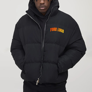 OEM Venta al por mayor de ropa de invierno personalizada Deporte al aire libre a prueba de viento Cálido acolchado color negro sólido Chaqueta acolchada para hombre - Product Image 1