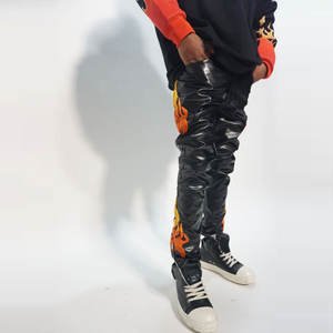 Pantalon en cuir à boutons avec poche style pour hommes Pantalon en cuir à empiècements Zipp Up Pantalon en cuir pour hommes - Product Image 1