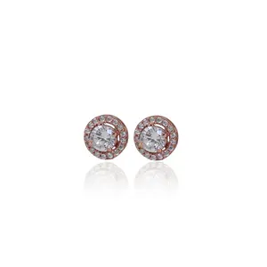Boucles d'oreilles clous en plaqué or rose avec zircon cubique pour femmes, bijoux géométriques tendance et religieux pour cadeau de fête - Product Image 3