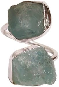 Anillo de Mujer con Piedra Natural de Aguamarina, Piedra de Nacimiento de Marzo, Anillo Ajustable de Doble Piedra, Joyería Hecha a Mano, Anillo de Plata de Ley 925 - Product Image 3