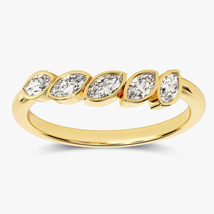 Conjunto de bisel de oro sólido de lujo, Marquesa flotante, Diamante cultivado en laboratorio, cinco piedras, anillo de boda de compromiso nupcial, joyería fina para mujer - Product Image 1