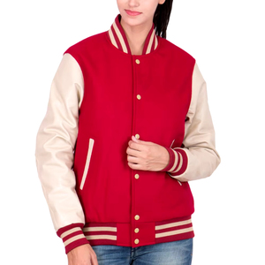 Blouson universitaire pour femme le plus vendu, personnalisable en couleur, tricoté, col mandarin, logo brodé, uni, matelassé - Product Image 1