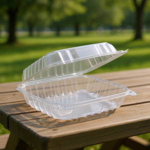 กล่องอาหารกลางวันแบบใช้แล้วทิ้ง PS ใส ขนาด 9 นิ้ว แบบมีบานพับ 1 ช่อง ภาชนะบรรจุอาหารแบบใช้แล้วทิ้ง PS - Product Image 3