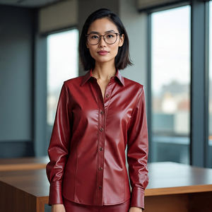 เสื้อนอกสำหรับผู้หญิงเสื้อหนังแกะแขนยาวทรงพอดีตัวเสื้อหนังแฟชั่นติดกระดุมแบบลำลองสำหรับผู้หญิง - Product Image 6