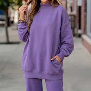 Women's Breathable Custom Logo Embroidered Sweatshirt Color Block <b>Mock</b> <b>Neck</b> 100% Cotton French Terry Casual Pullover <b>Top</b> - Product Image 5