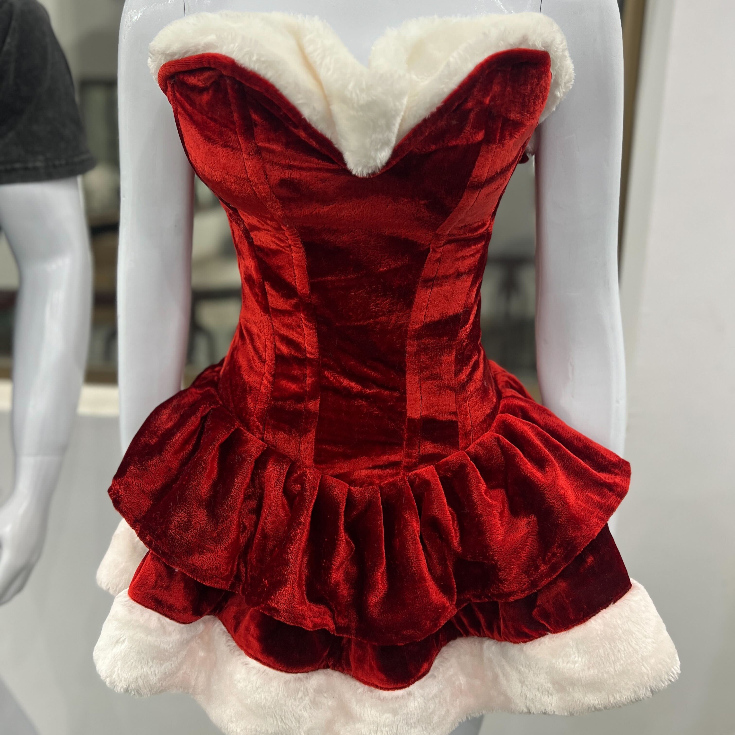 Red Velvet Christmas Corset - Elegant Satin Bustier