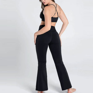 Custom Logo Plus Size Yoga Workout Gym Running Scoop <b>Back</b> Sport Top High Waisted Push up Flare Leggings Women Activewear Sets - Product Image 3