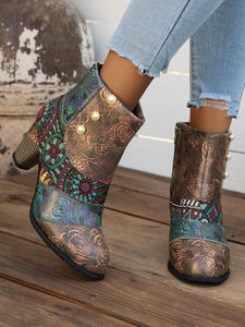 Bottines à talons hauts pour femme, style western, pour l'automne, avec fermeture éclair latérale, antidérapantes, design multi-imprimé - Product Image 4