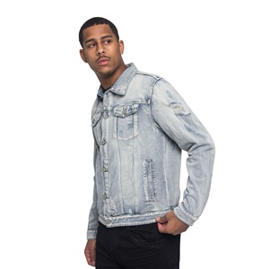Veste coupe-vent en denim délavé 100% coton pour homme, technique embossée, teinture unie, style streetwear, motif de dessin animé, saison d'automne - Product Image 4