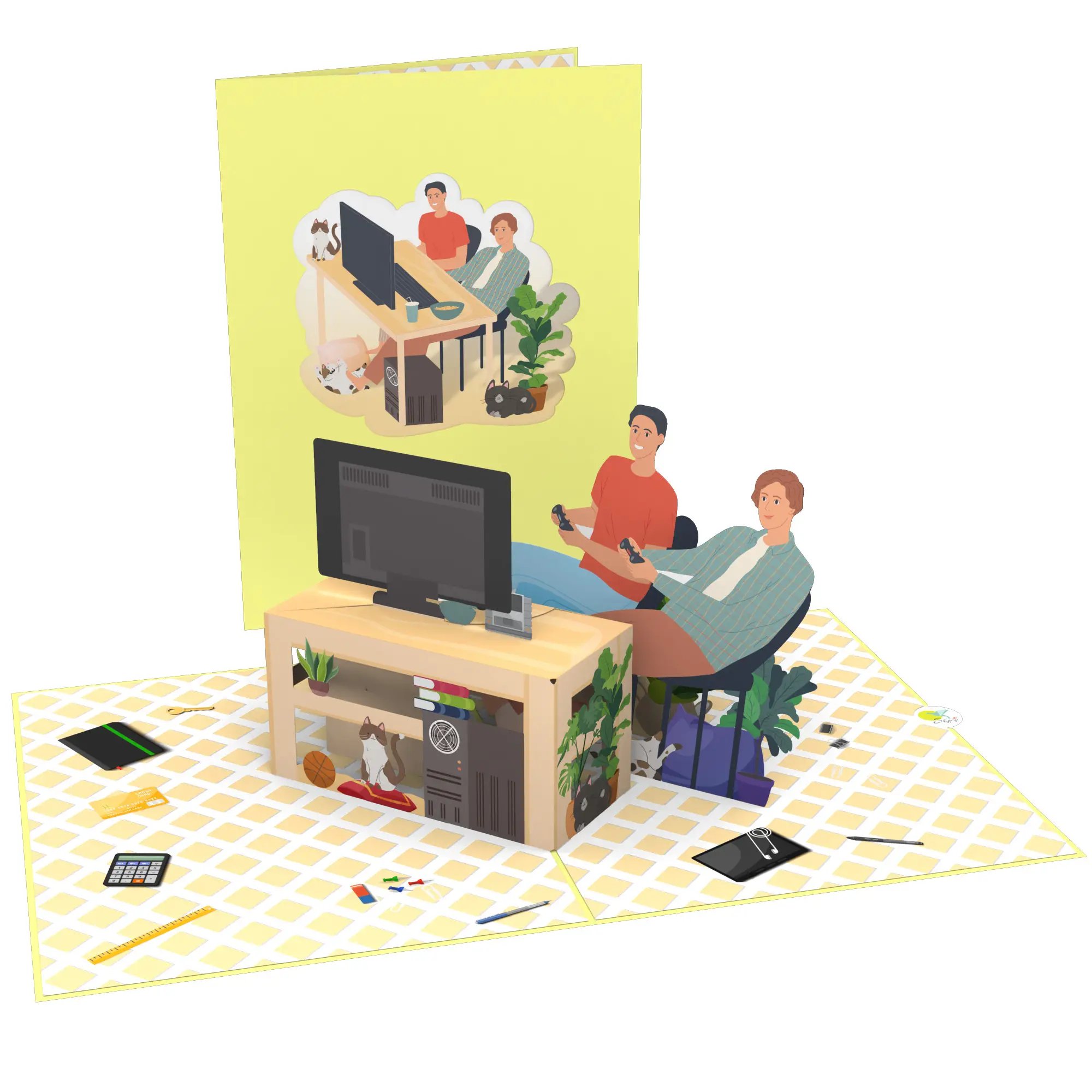 Playing Game Together 3D Pop Up Card Hot Sale Best Seller For Summer Vacation Holiday Party 3D Card Handmade Paper Laser