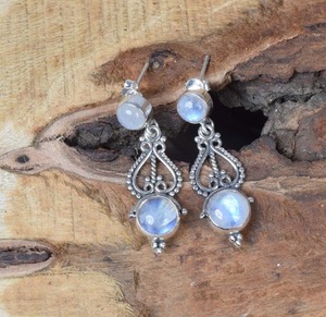 Boucles d'oreilles pendantes en pierre de lune de feu bleu 925 bijoux à la mode en argent Sterling massif avec cadeau de fête plaqué or pour les femmes amoureux - Product Image 4