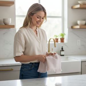 Juego de 3 Toallas de Cocina Tejidas de Lujo, 100% Algodón, con Flecos, Dobby, Oeko-Tex, Sostenibles, Color Rosa, de Secado Rápido, con Logotipo Personalizado - Product Image 6