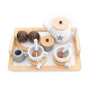 ROBINCOOL <b>Wooden</b> Children's <b>Tea</b> <b>Set</b> Includes Tray Teapot Accessories for Kitchen & Food <b>Toys</b> - Product Image 1