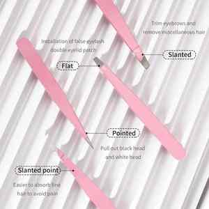 Juego de pinzas para cejas, 4 piezas de acero inoxidable con bolsa de cuero a pedido, herramienta de belleza más depiladora, Kits de depilación - Product Image 6