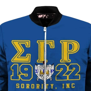 Chaqueta de Satén Sigma Gamma Rho SGRho, Azul Rey y Dorado, Estilo Bomber Universitario, Ropa Femenina de Hermandad - Product Image 6