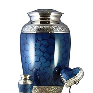 Urnes de crémation en aluminium de conception fantaisie pour les cendres humaines Urnes de crémation pour adultes faites à la main en marbre bleu et blanc - Product Image 6