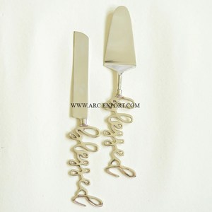 Decoración de mesa de cocina para el hogar, utensilios de cocina grandes de acero inoxidable, incluye cuchillo para servidor de pasteles, mangos de diseñador, soportes - Product Image 1