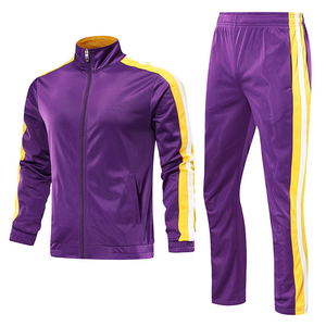 Ensemble de survêtement sportif rouge 100% polyester avec rayures blanches/noires, pour la salle de sport, le fitness, le jogging, la course à pied, fermeture éclair intégrale, unisexe - Product Image 4