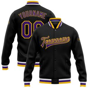 Vente en gros dans l'industrie directe de bombardier hiver décontracté personnalisé violet noir-or veste bicolore Varsity Letterman à snap complet - Product Image 2