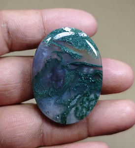 Agate mousse naturelle ovale polie, pierre précieuse verte, cristal en vrac pour la fabrication de bijoux, la méditation et la décoration - Product Image 3
