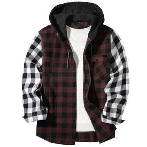 Venta al por mayor de ropa de calle camiseta de franela de gran tamaño con capucha Camisa con capucha a cuadros ropa de moda informal para hombres y mujeres - Product Image 4