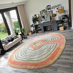 พรมแอบสแตรกต์ทำด้วยมือสุดหรูพรมสีครีมพีชเบจพรมที่ทันสมัยสำหรับห้องนั่งเล่นและการตกแต่งภายในลายหินอาเกตที่ได้แรงบันดาลใจจาก - Product Image 2