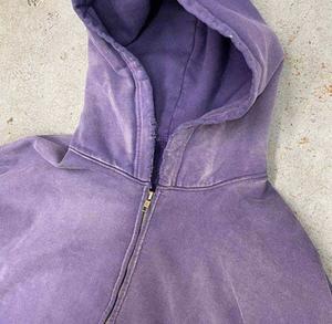 <b>Men</b> Zipper <b>Hoodies</b> Washed Warm Custom <b>Purple</b> Dyed 360GSM <b>Men's</b> Hoodie Oversized Heavyweight Zipper <b>Hoodies</b> - Product Image 4