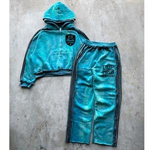 ชุดวอร์มลำลองไซส์ใหญ่พิเศษ พิมพ์ลายสกรีนแบบดิสเทรส ซิปคู่ เสื้อฮู้ด กางเกงขายาว ผ้าฝ้ายคุณภาพสูง ล้างสีแบบวินเทจ - Product Image 2