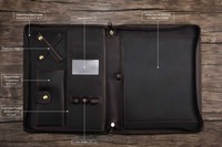 Organizador de cuero genuino personalizado al por mayor, carpeta de archivos de cuero A4 de promoción, Cartera de cuero genuino popular
