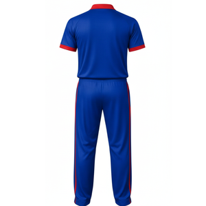Uniforme de Cricket Azul al por Mayor para Hombre, Jersey y Pantalón de Cricket Sublimados Transpirables con Rayas Diagonales Rojas, Conjunto Profesional - Product Image 2